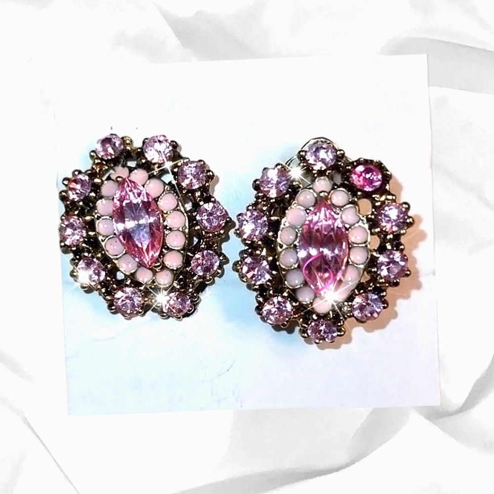 Pink Crystal Clip Earrings